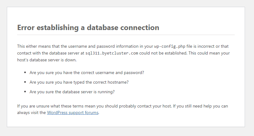 Error Establishing a Database Connection